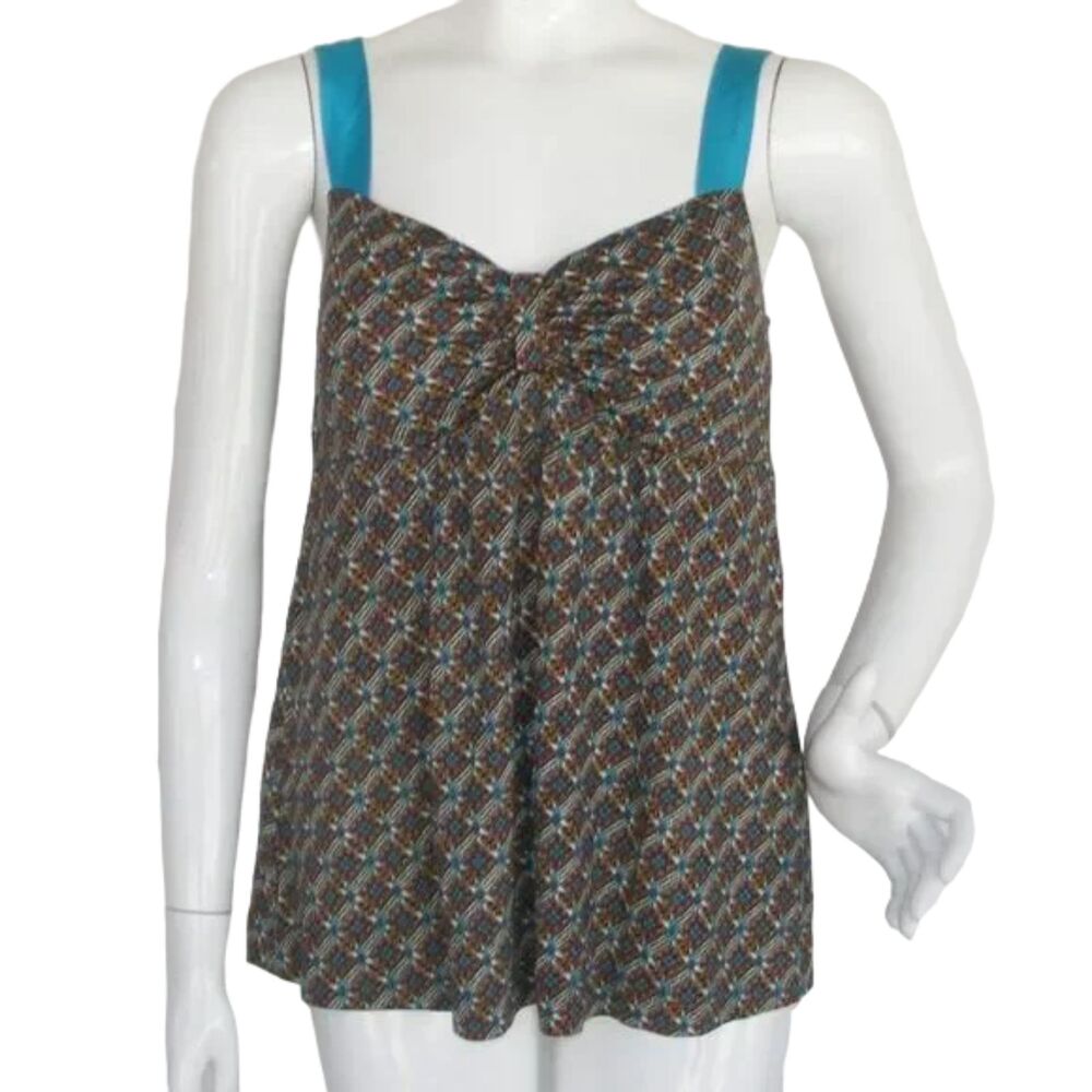 TOMMY BAHAMA Silk Camisole, M, Lightly padded ,Wide Straps, Browns/Blue